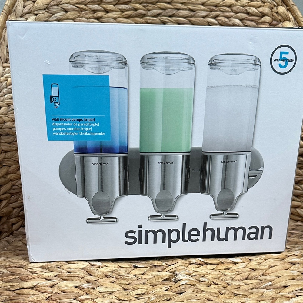 Simplehuman Wall Mount Pumps Stainless Steel Triple Dispenser BRAND NEW IN BOX